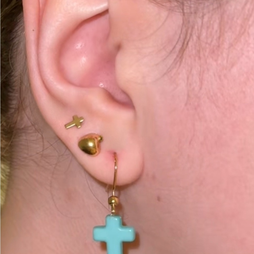 Gold and Turquoise Cross Earrings